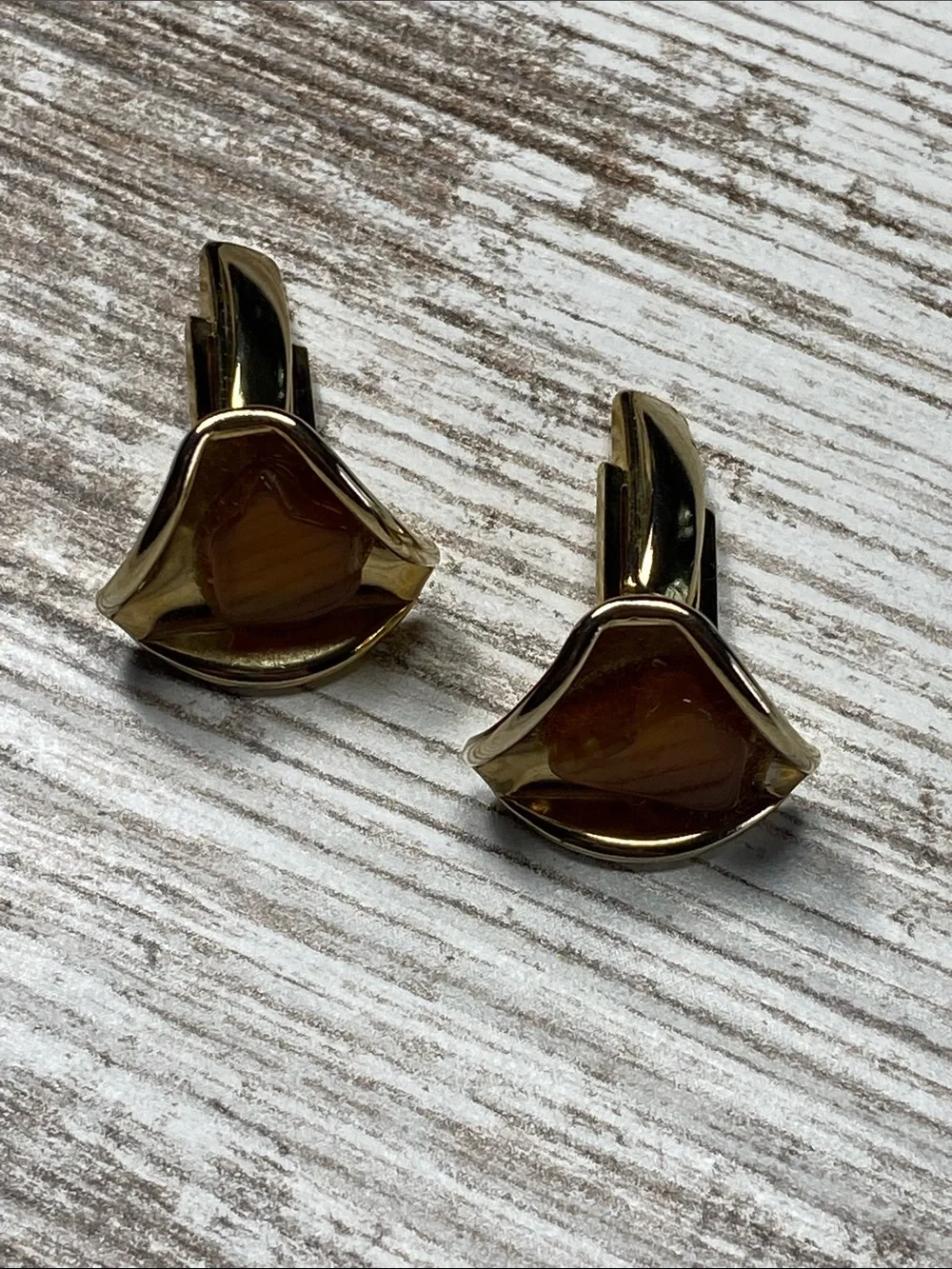 Vintage Gold Tone Amber Lucite Cufflinks Mid Century Modern Retro Mens Jewelry